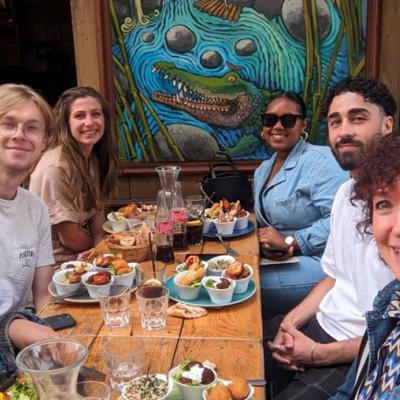 Caleb Atkins enjoying lunch with French colleagues